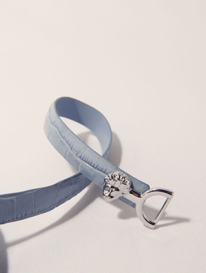 Thin leather belt with lion bit