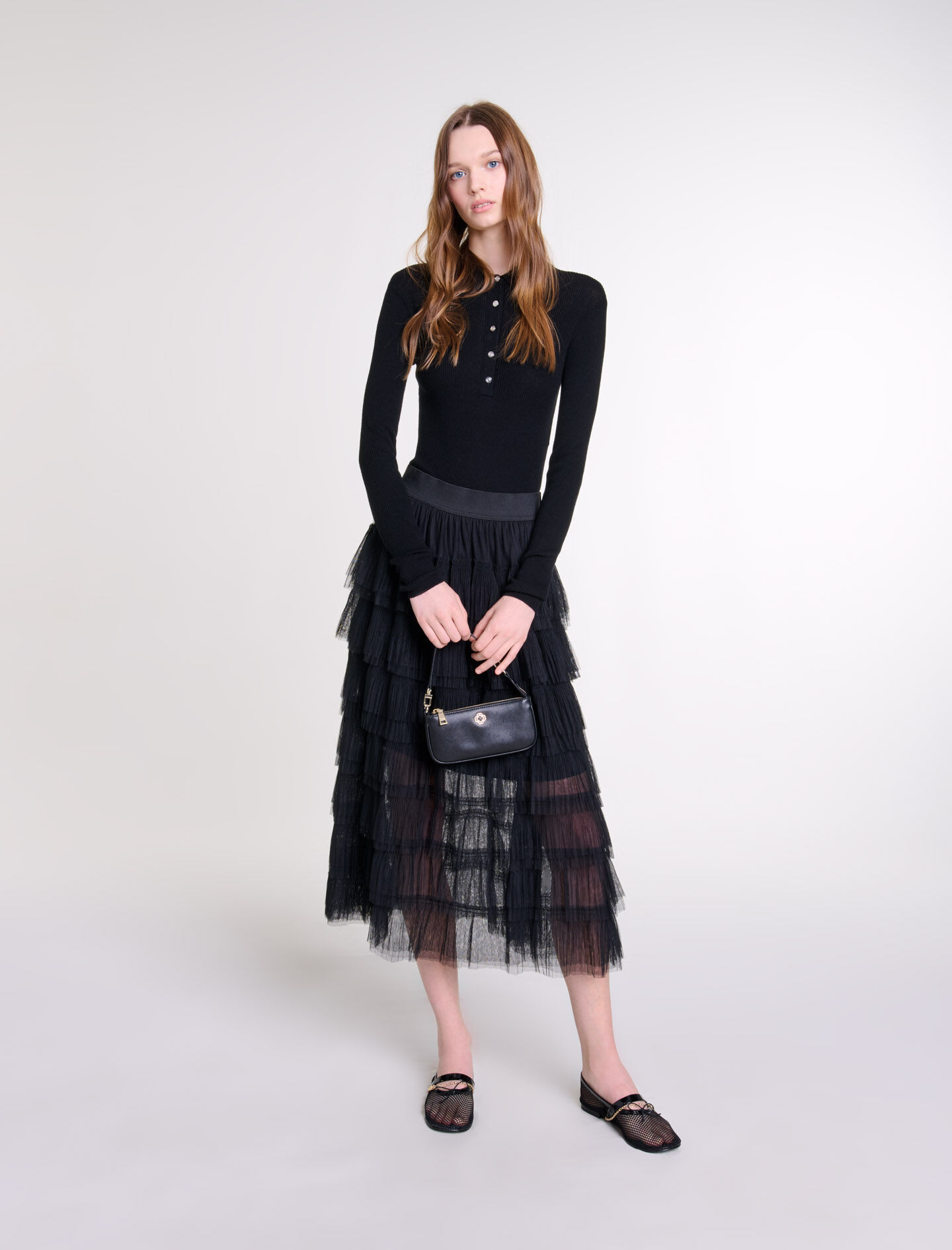 Layered tulle midi skirt top