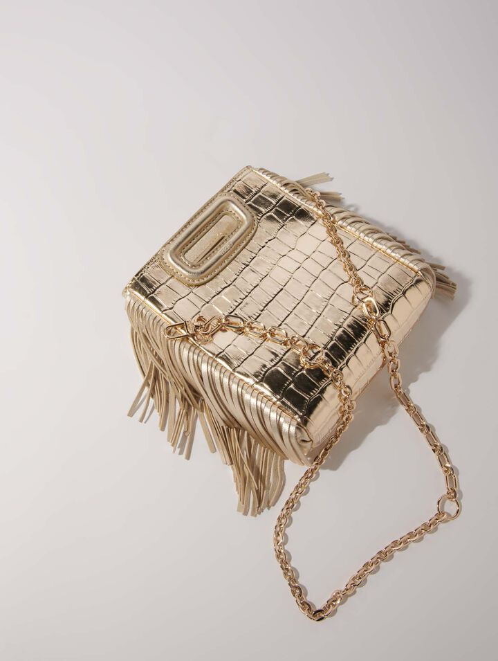 Mini embossed-leather M bag with chain