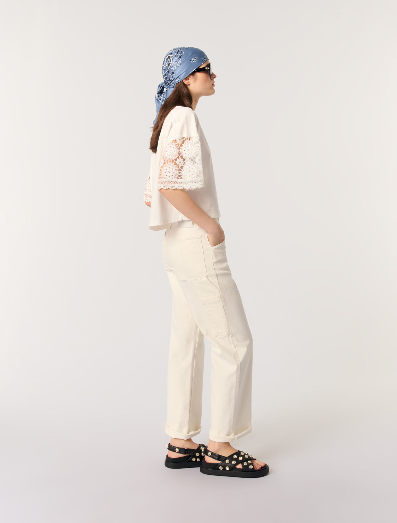 T-shirt with crochet sleeves