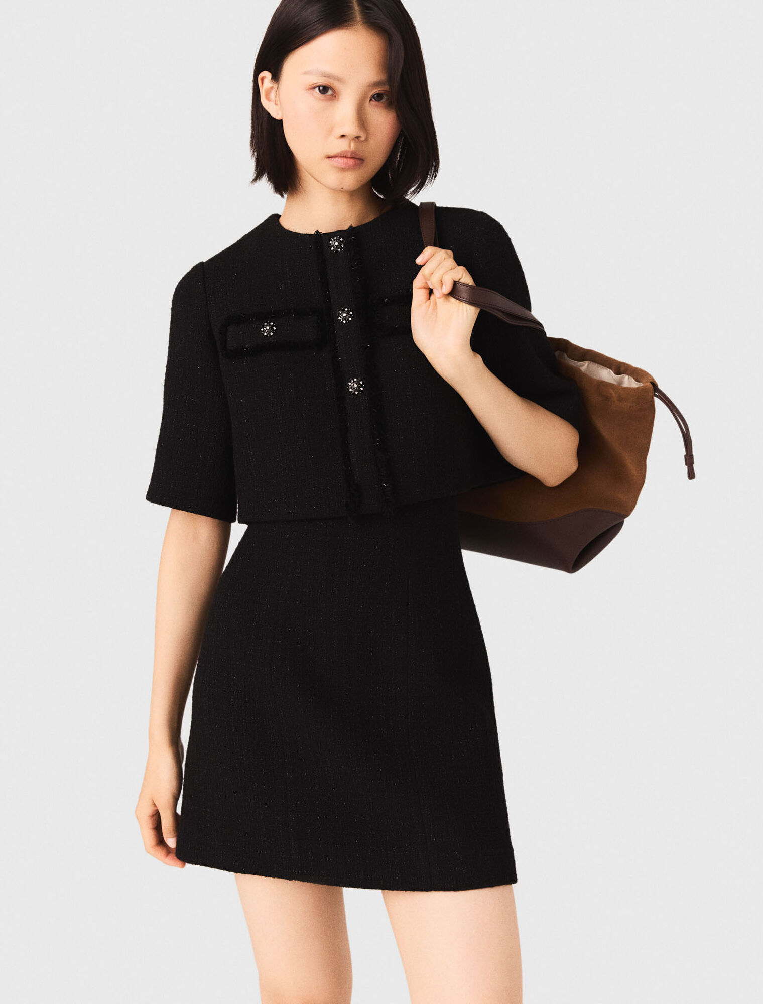 2-in-1 shiny tweed dress