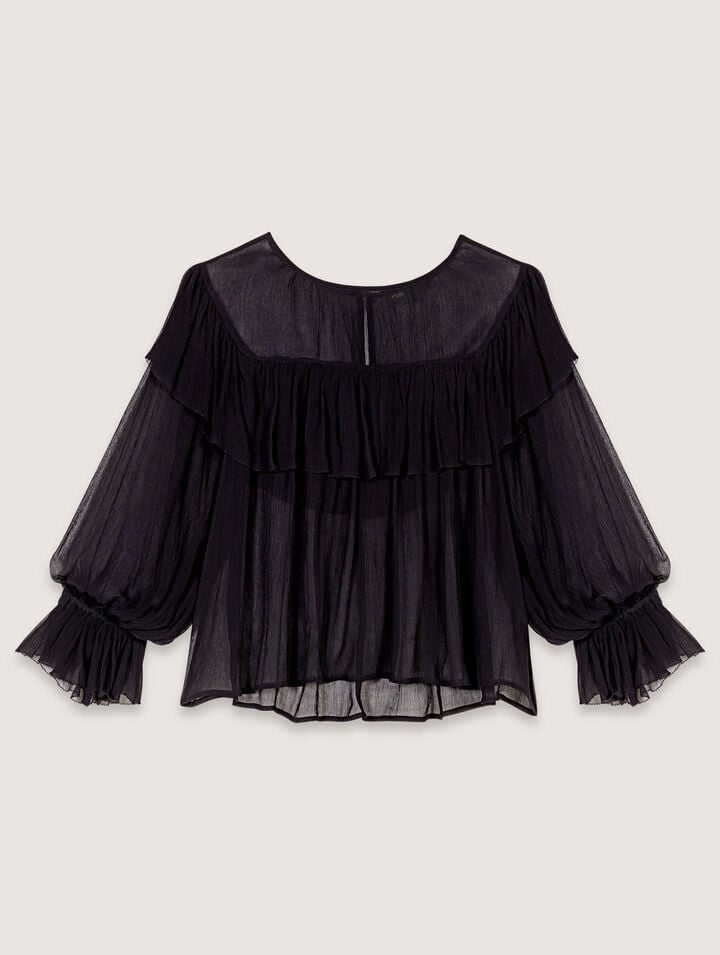 Maje Litan Gathered Sheer Blouse In Black