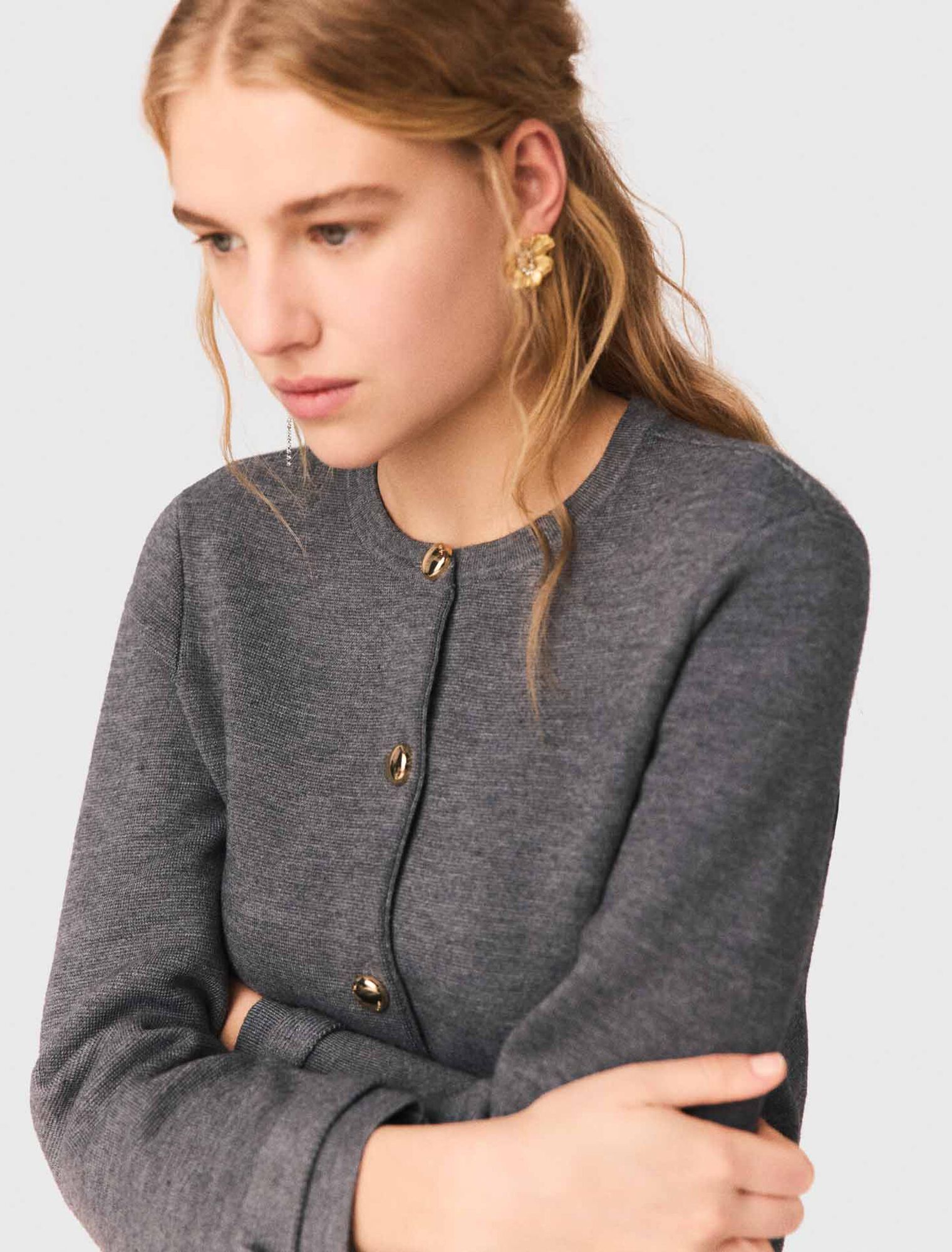 Removable striped collar cardigan