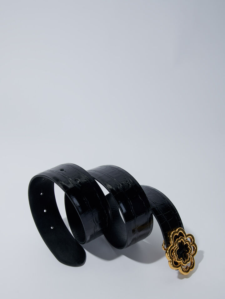 Croc-effect leather double M belt