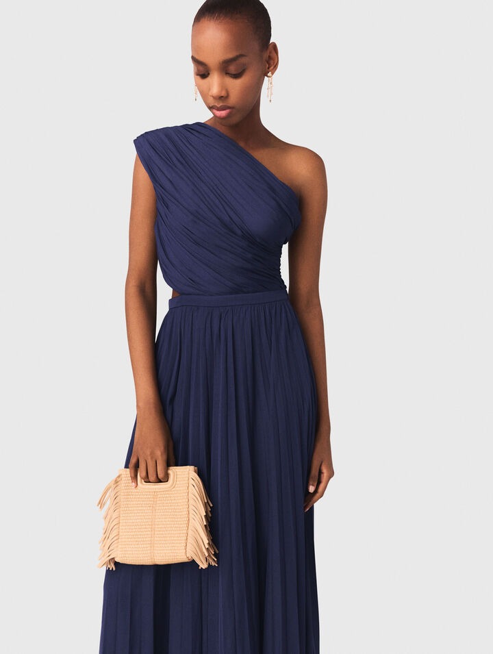 Asymmetrical pleated maxi dress