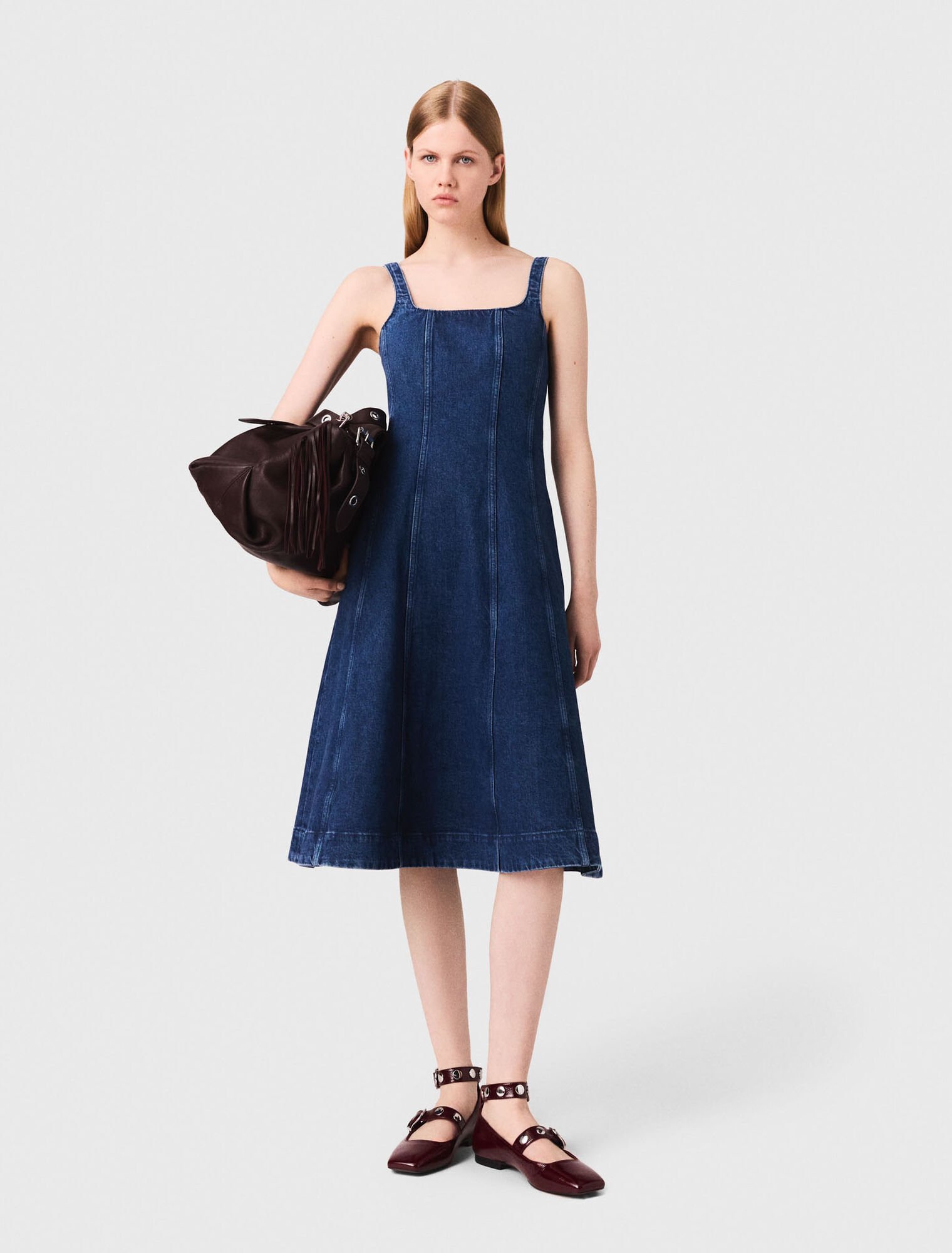 Long denim flared dress