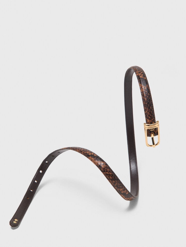 Slim embossed leather belt