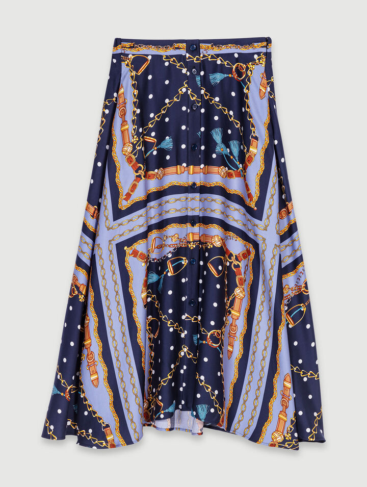 Satin-effect patterned short skirt 
