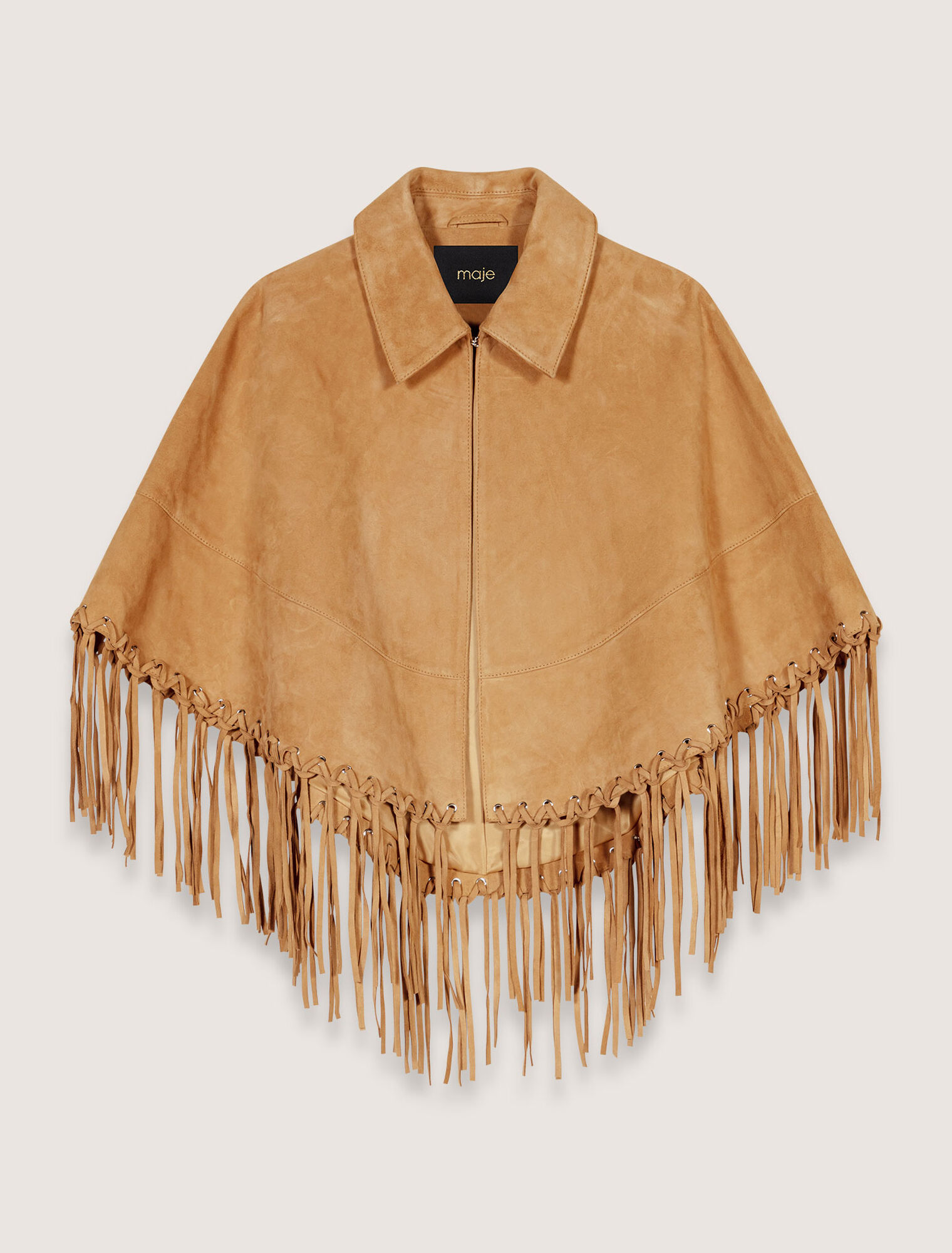 Short nubuck fringed coat