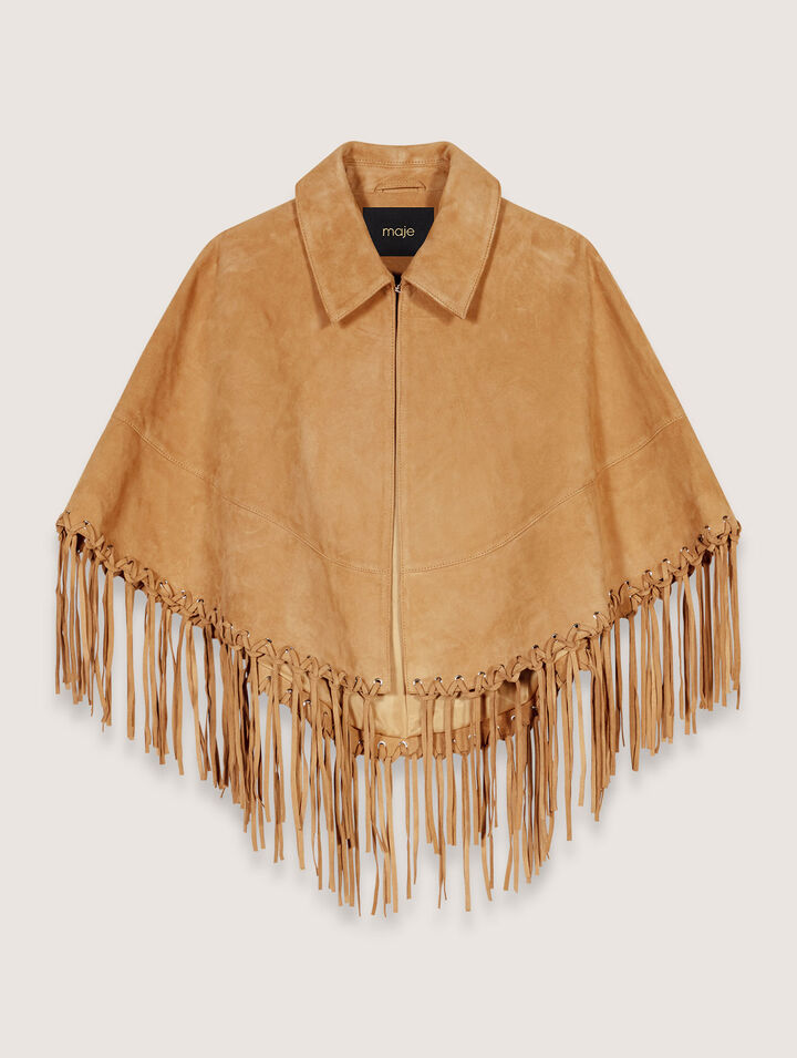 Short nubuck fringed coat