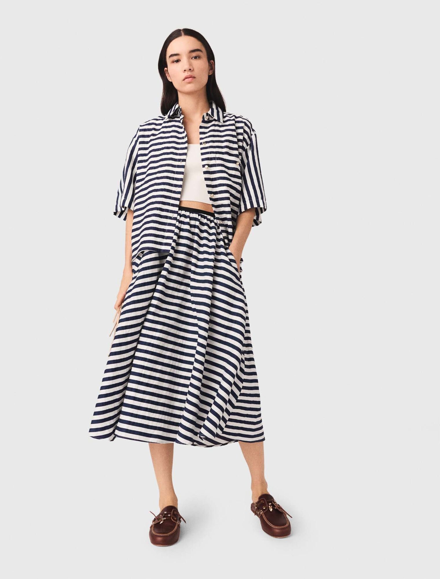 Linen-blend midi skirt