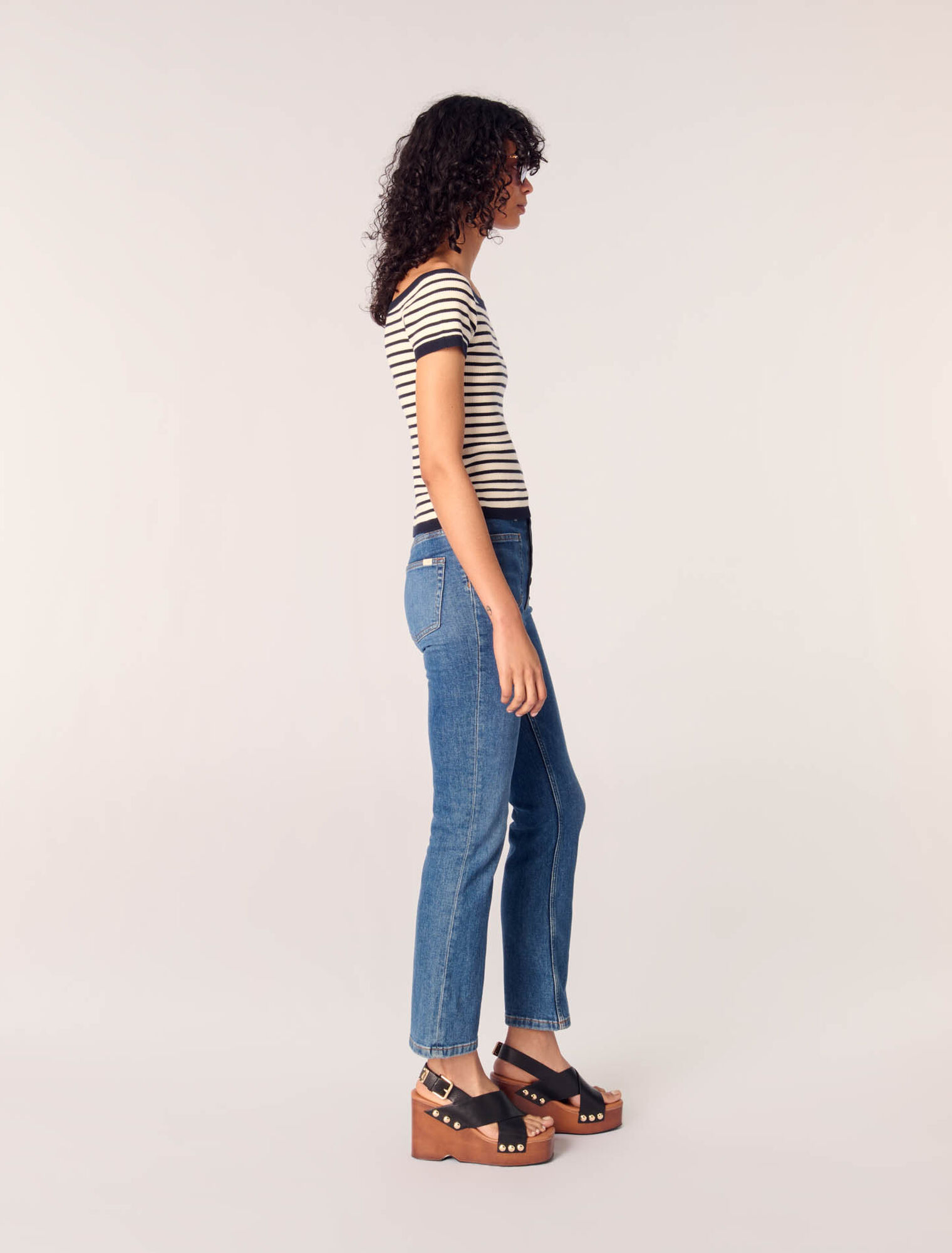 Rib knit top with boat neck