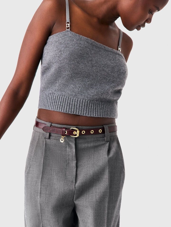 Slim leather belt with eyelets