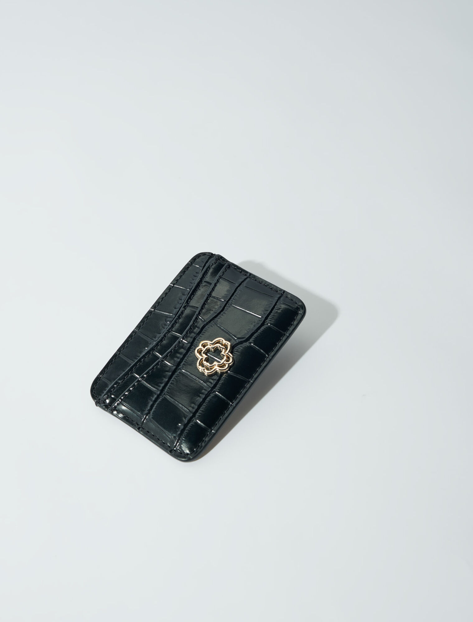 Mock croc embossed leather card case