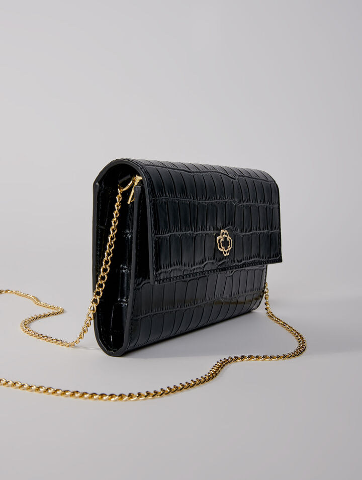 Croc-effect embossed leather bag