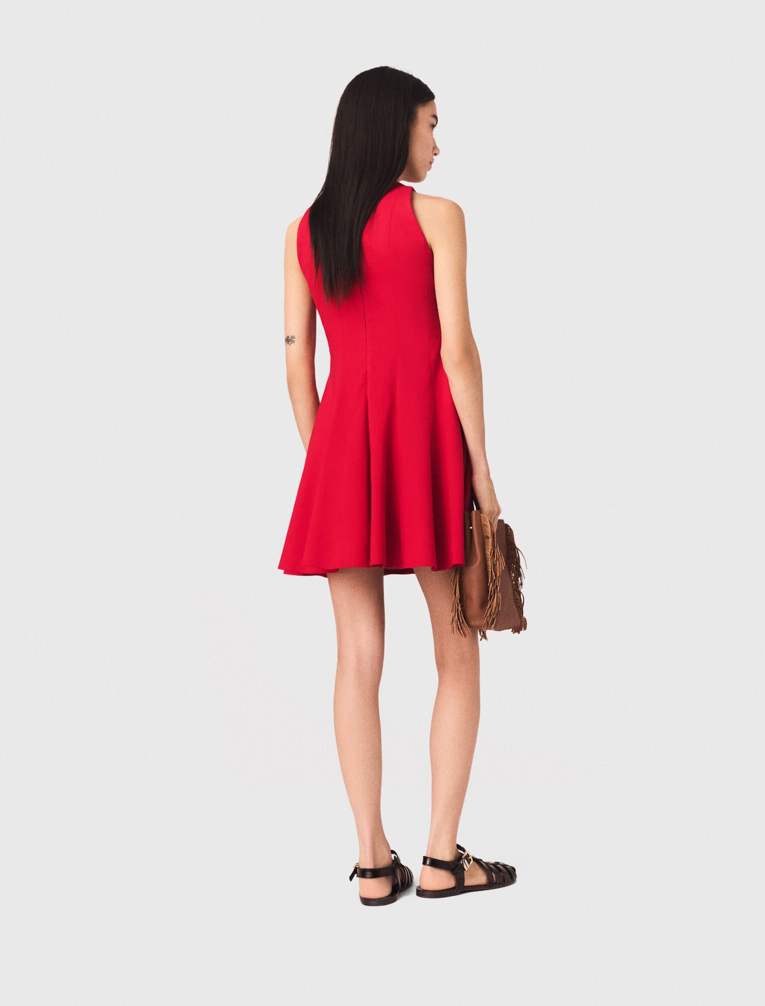 Short flared linen-blend dress