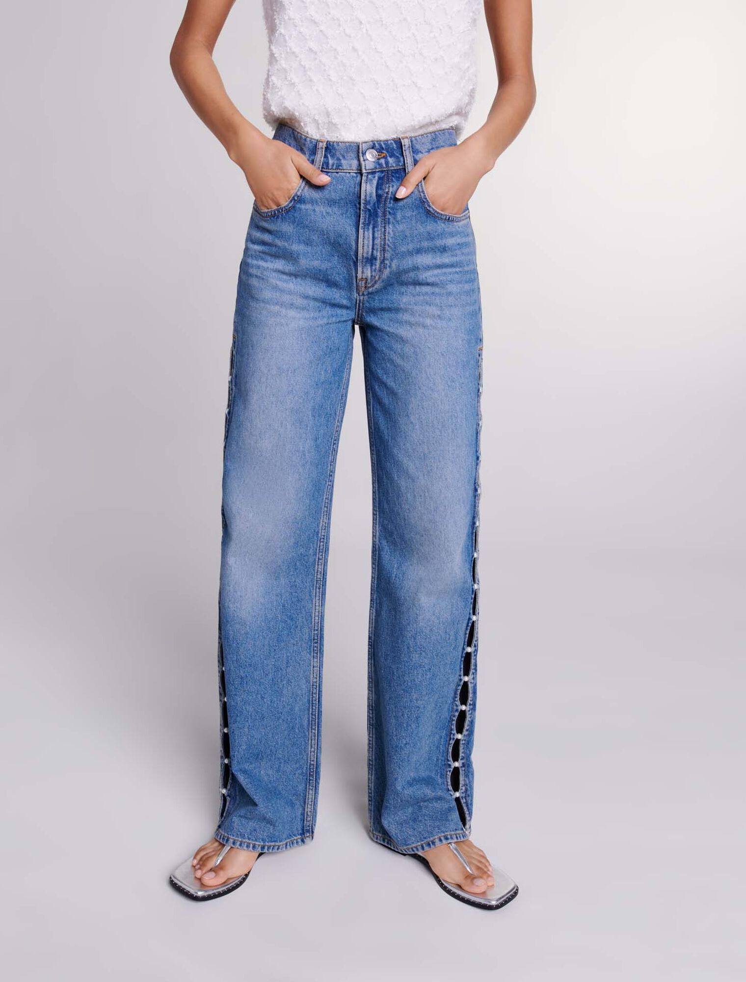 Beaded cutaway jeans