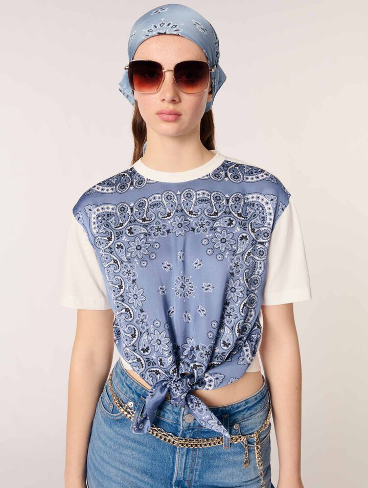 Tie-front T-shirt with print