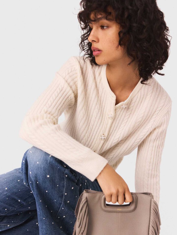 Knit cardigan with removable collar