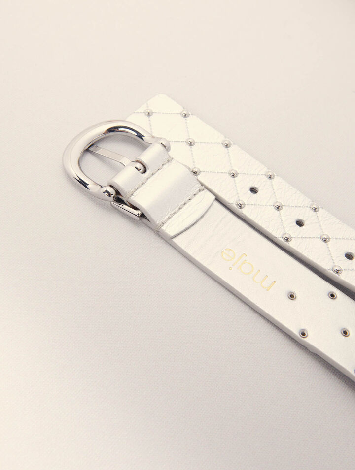 Quilted metallic leather belt