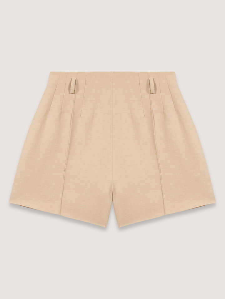 Shop Maje Linen And Cotton Shorts With Darts In Beige