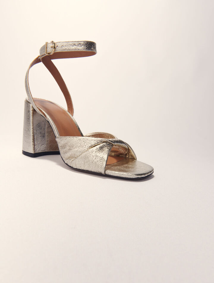 Metallic leather sandals with heels