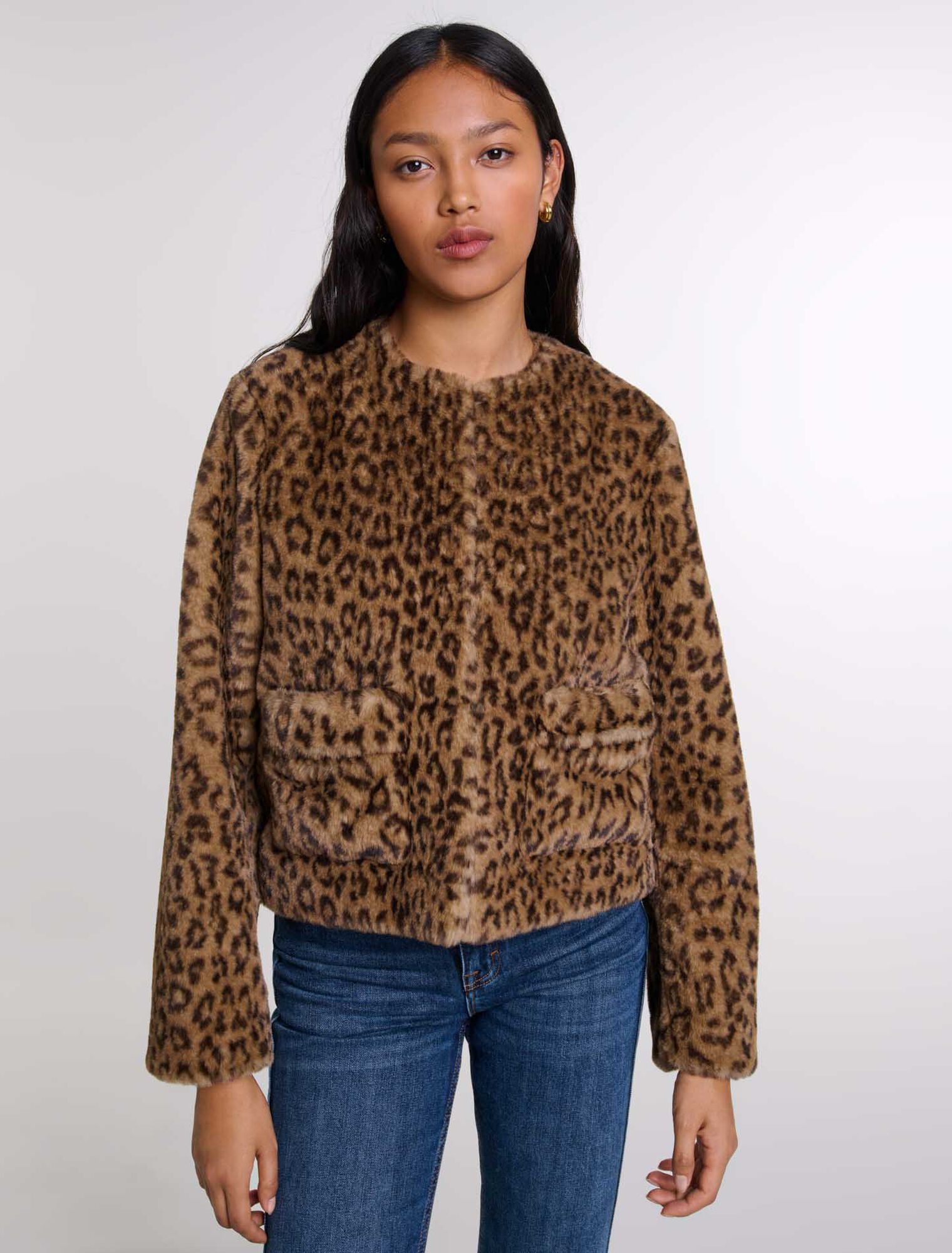Cropped faux fur jacket
