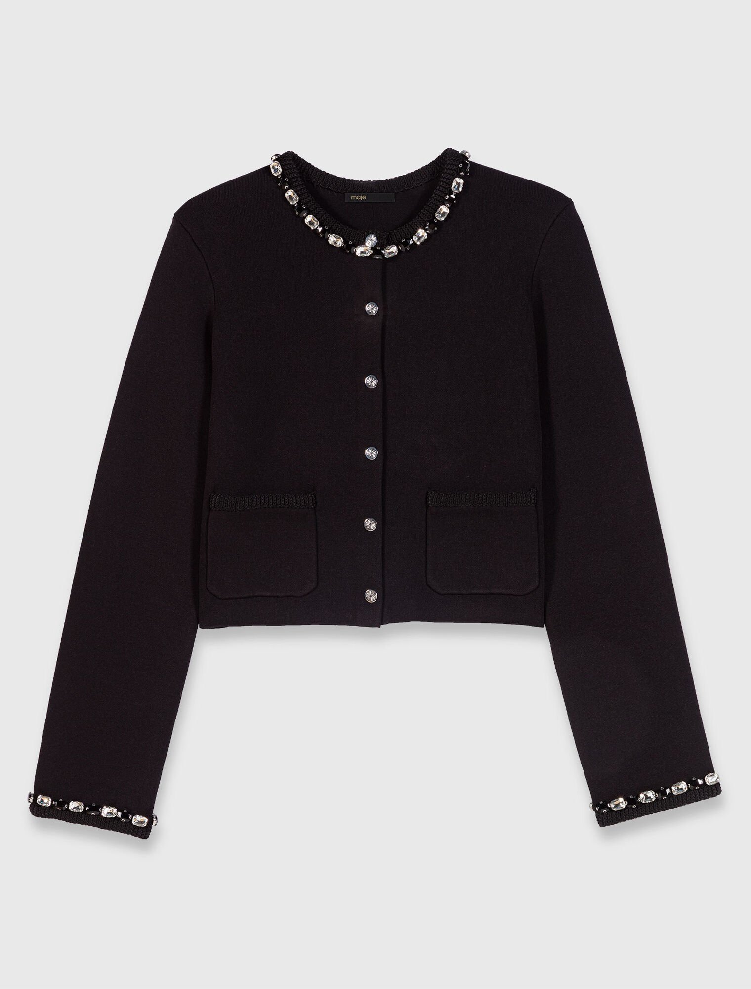 Cropped jewellery detail cardigan