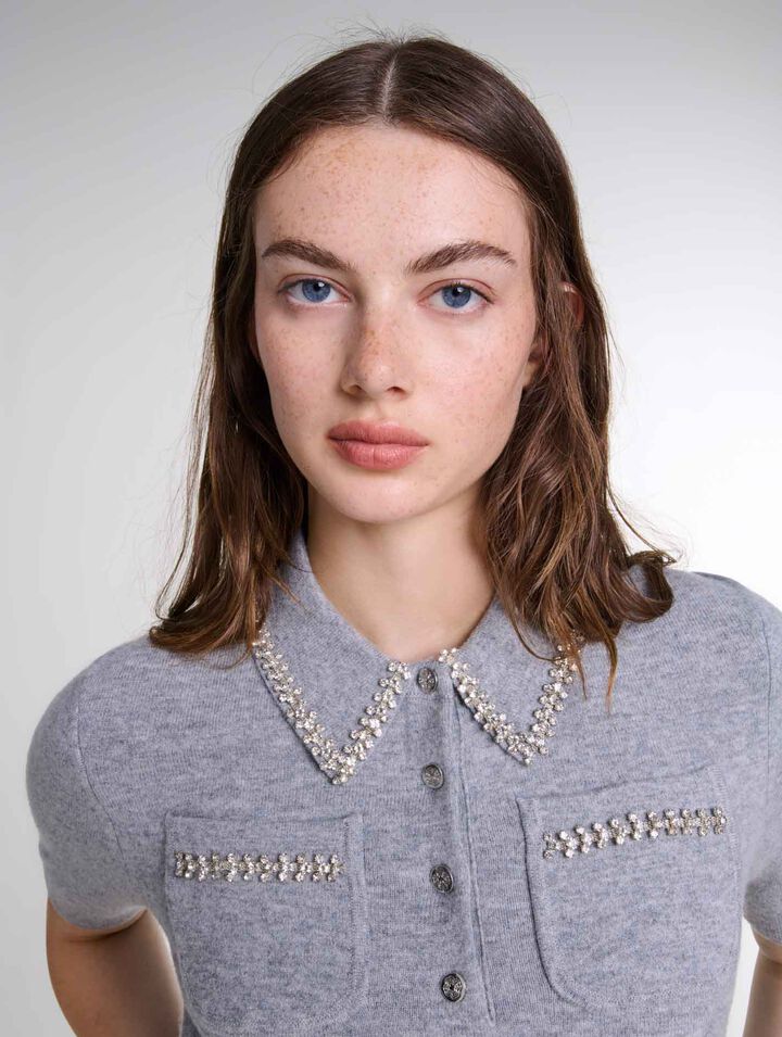 Knitted jumper with rhinestones
