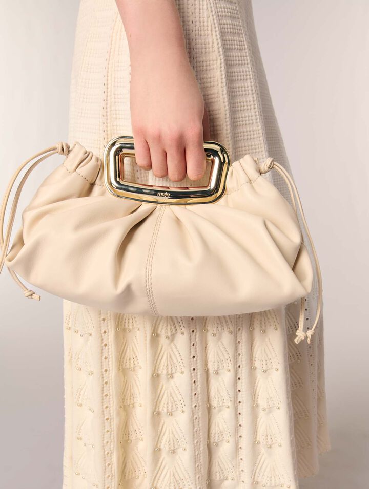 Metal handle leather clutch