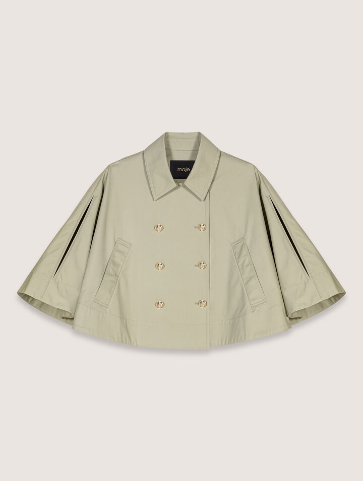 Short cape-effect trench coat