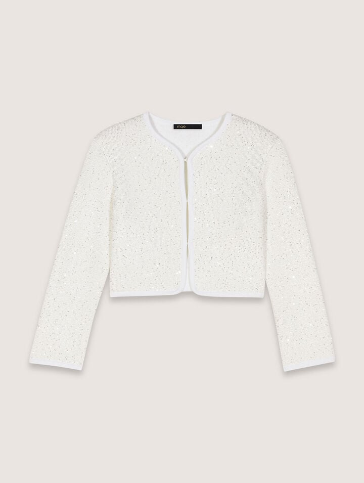 Maje Sequin-embellished Cardigan In White