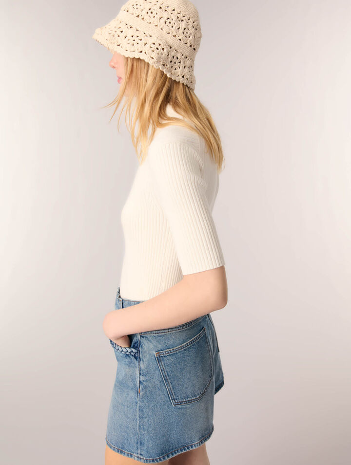 Cotton and silk ribbed top