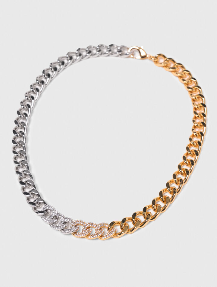 Two-tone rhinestone link necklace