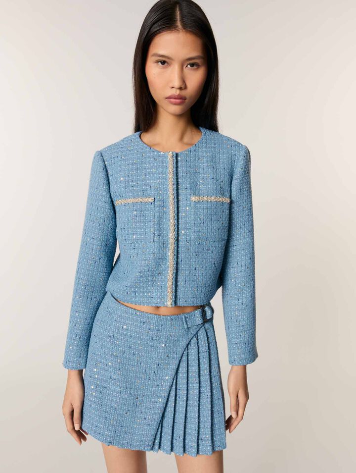 Short sequin tweed jacket
