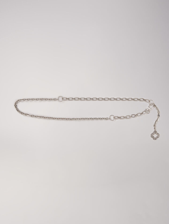 Shop Maje Clover Logo Chain Belt In Silver