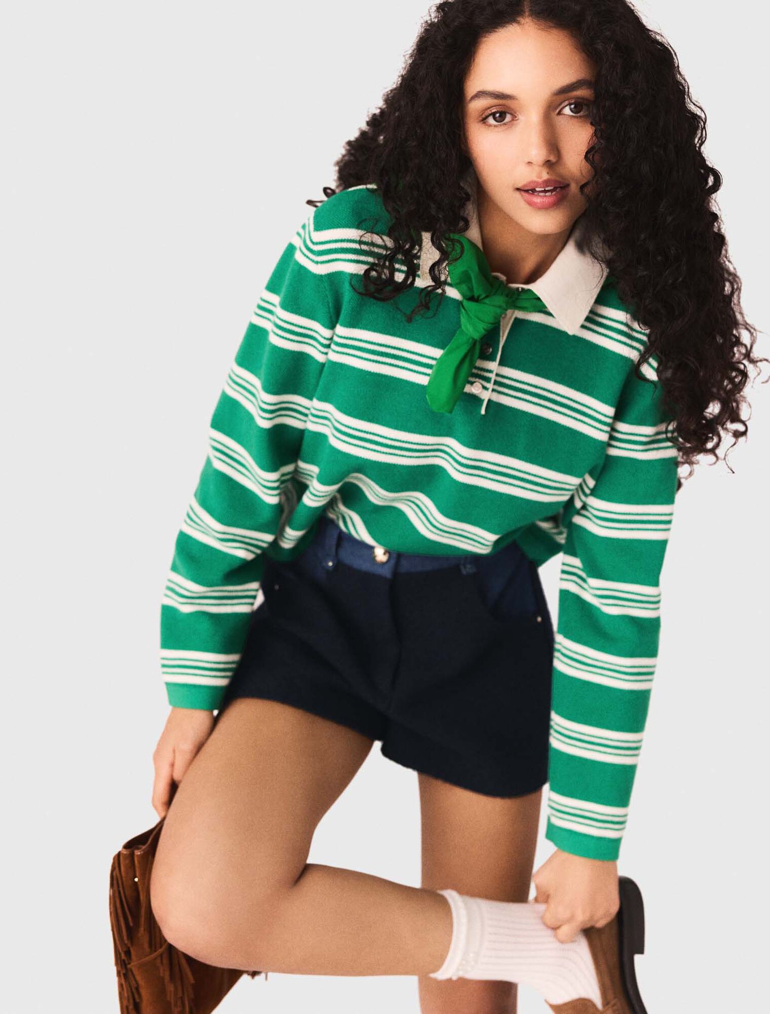 Cropped striped polo jumper