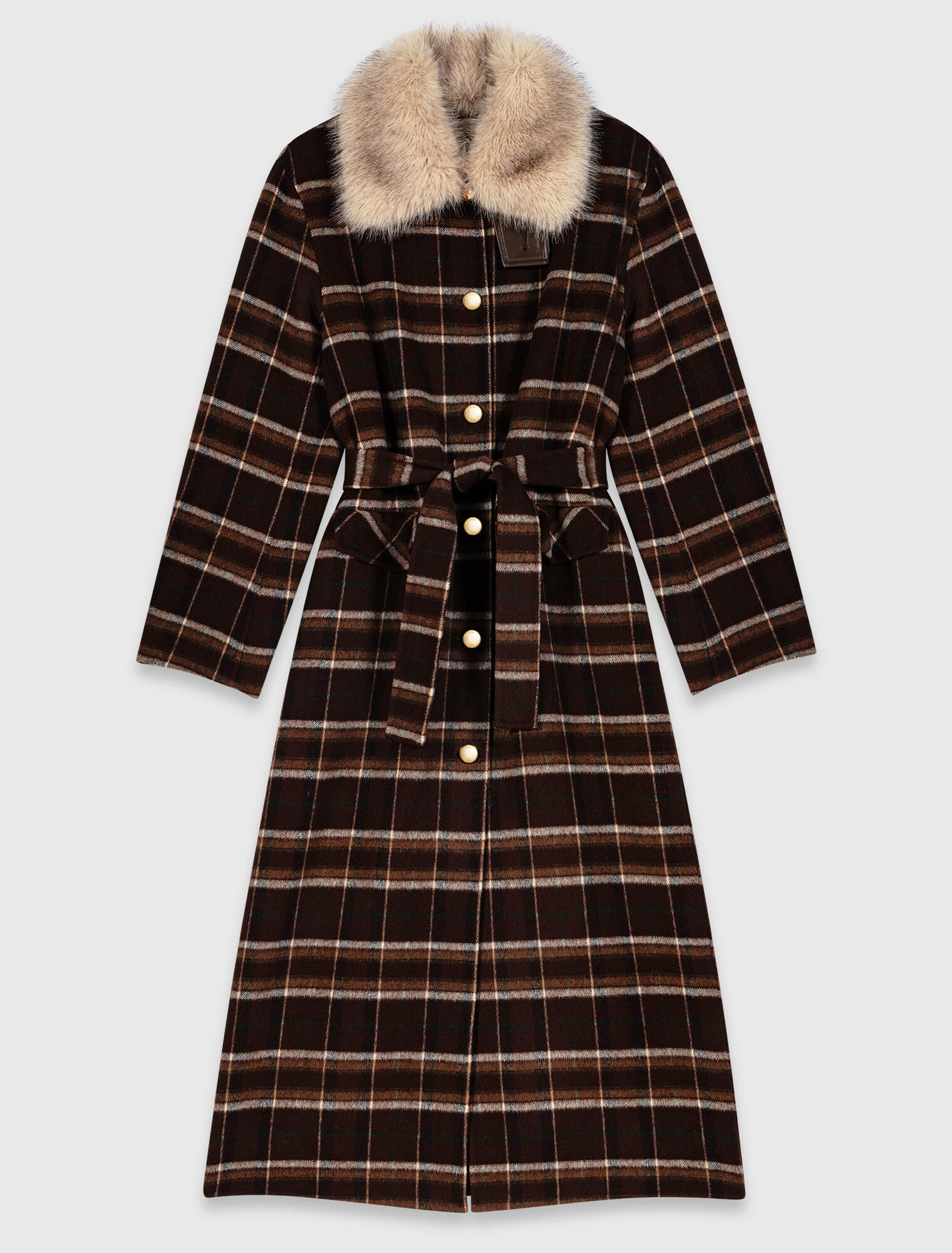 Long coat with faux fur collar