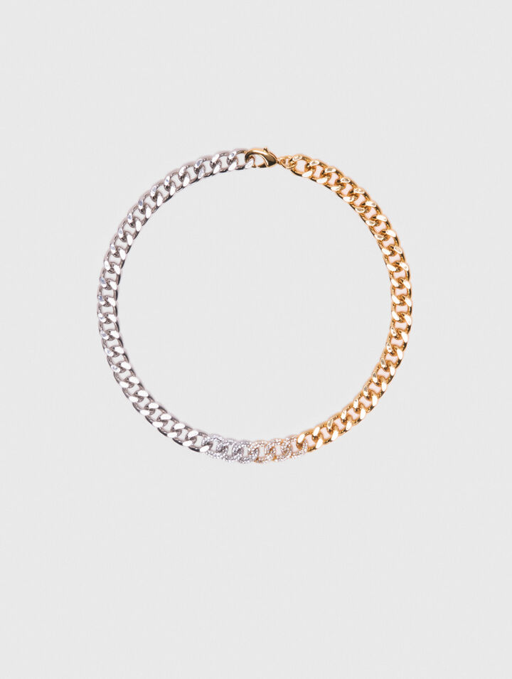Two-tone rhinestone link necklace
