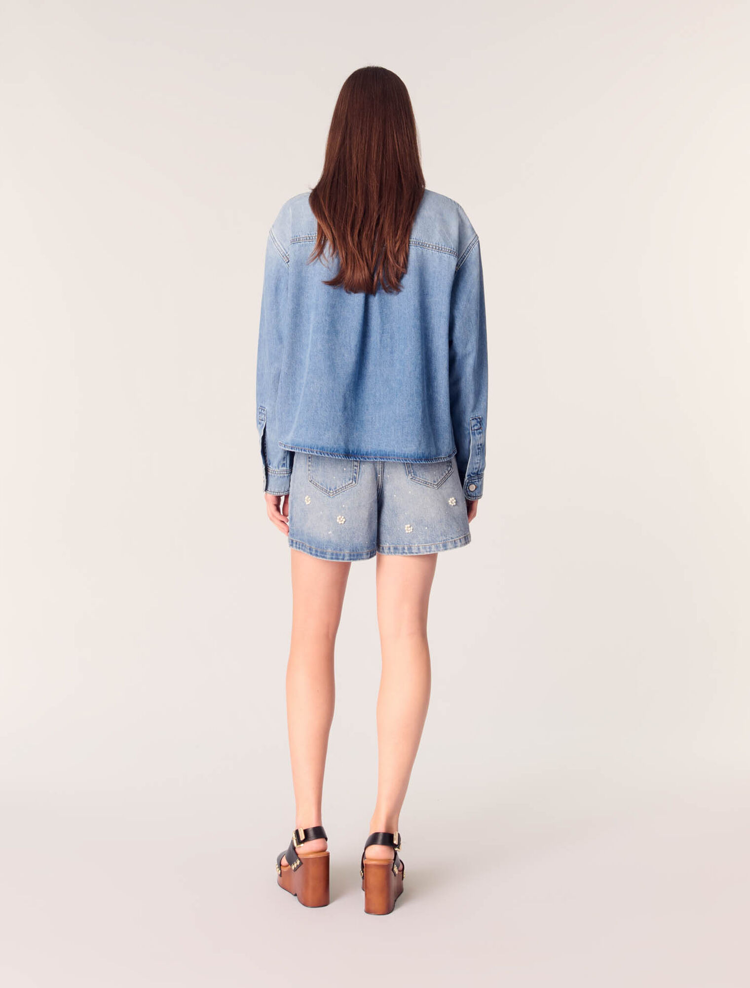 Denim shirt with embroidered beads