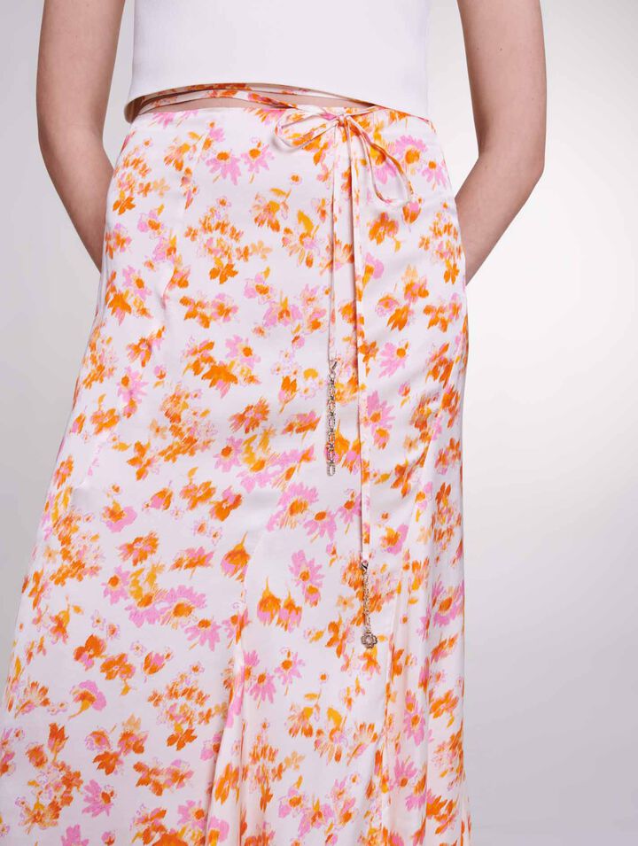 Satin-effect floral skirt