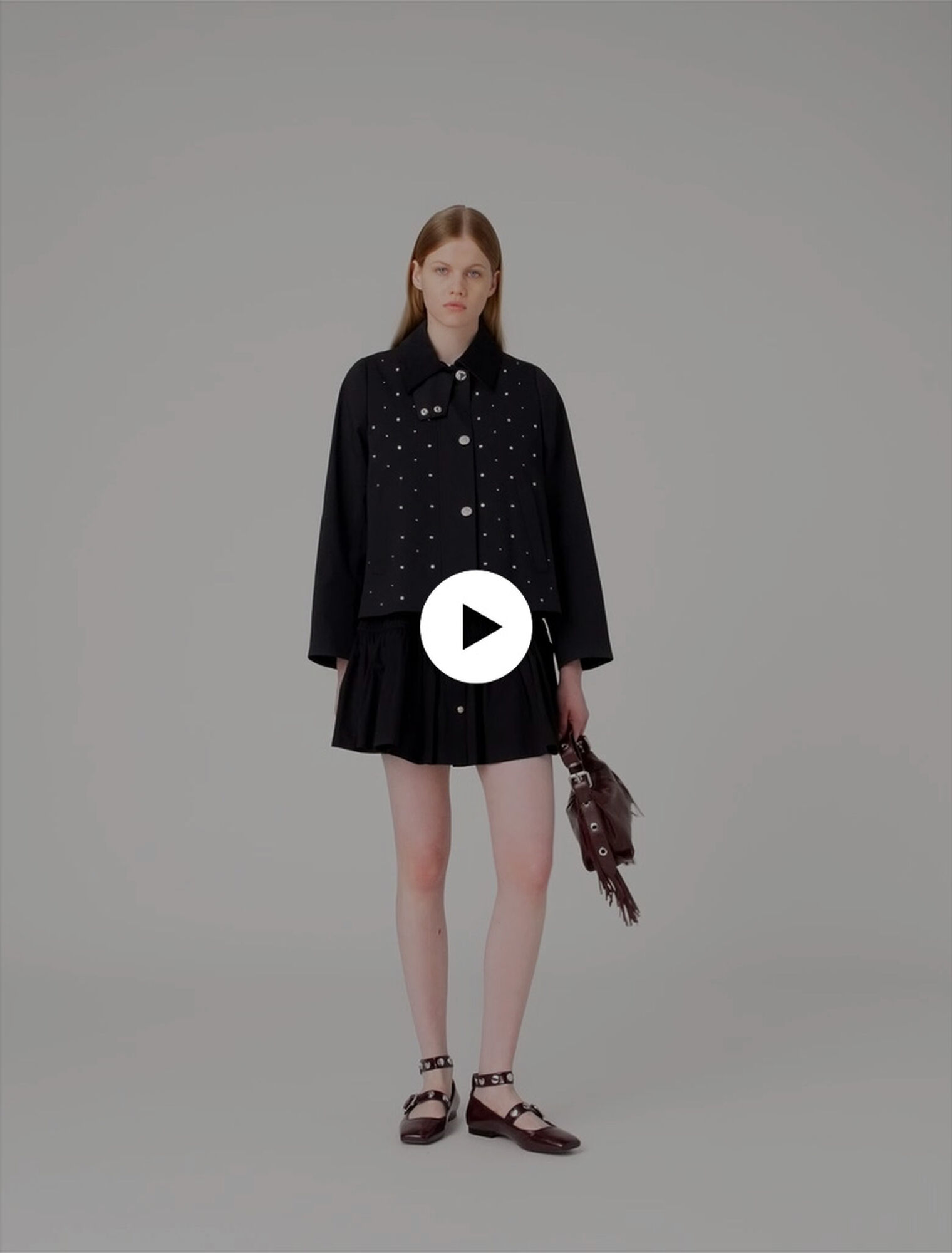 Cropped velvet collar jacket