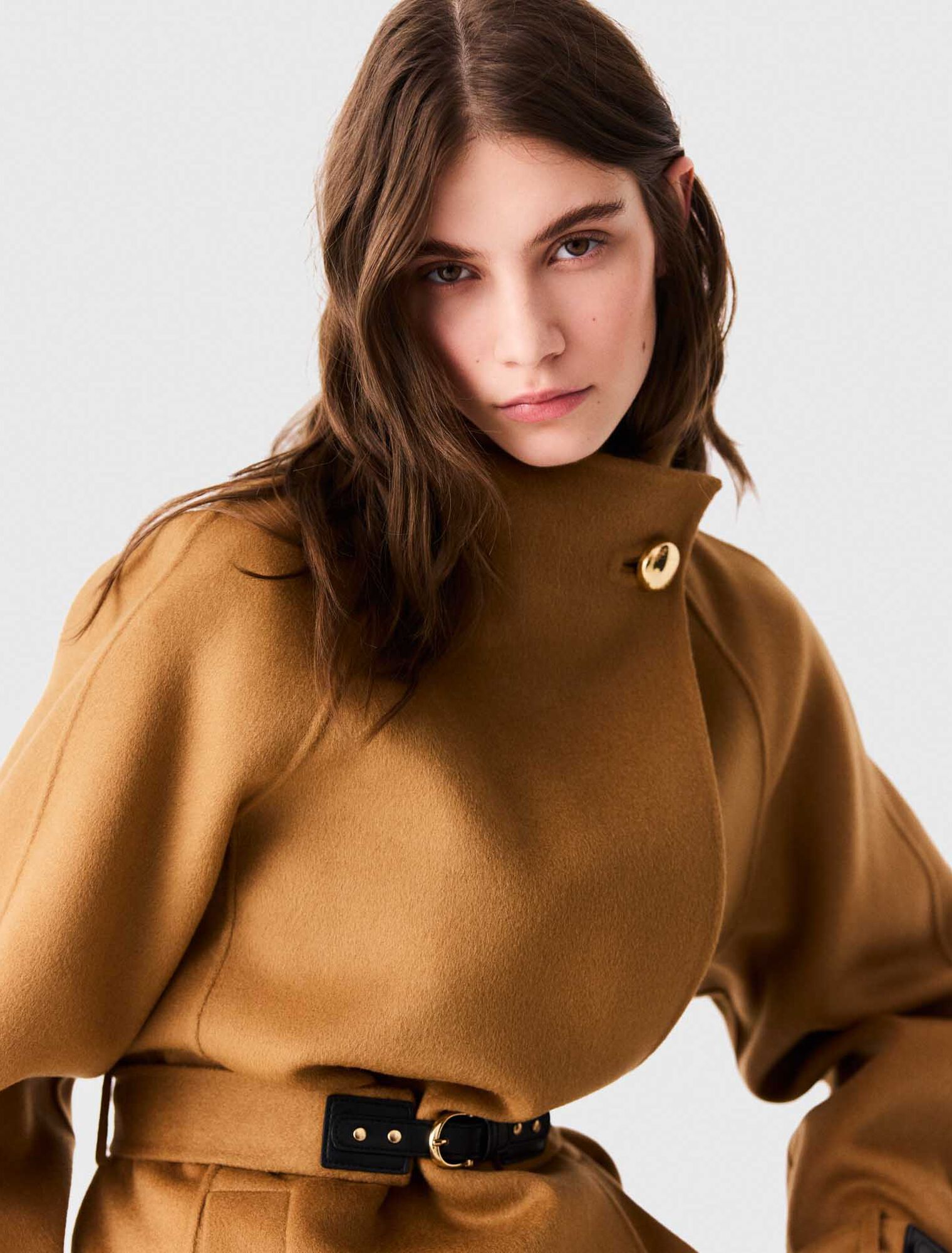 Belted mid-length wool coat