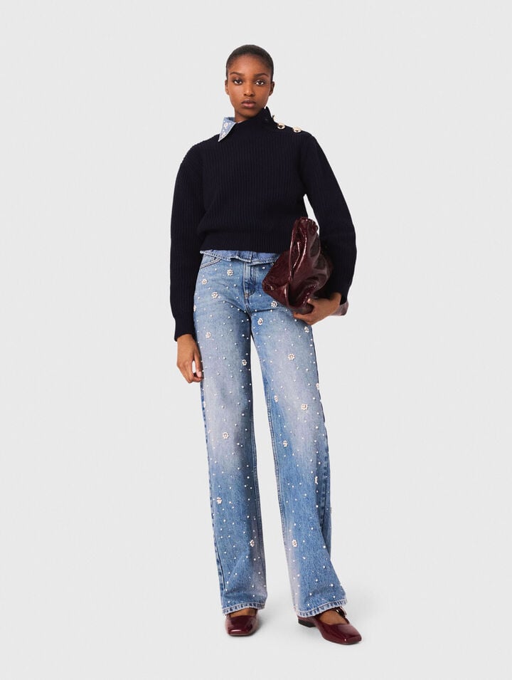 Wide-leg embroidered jeans