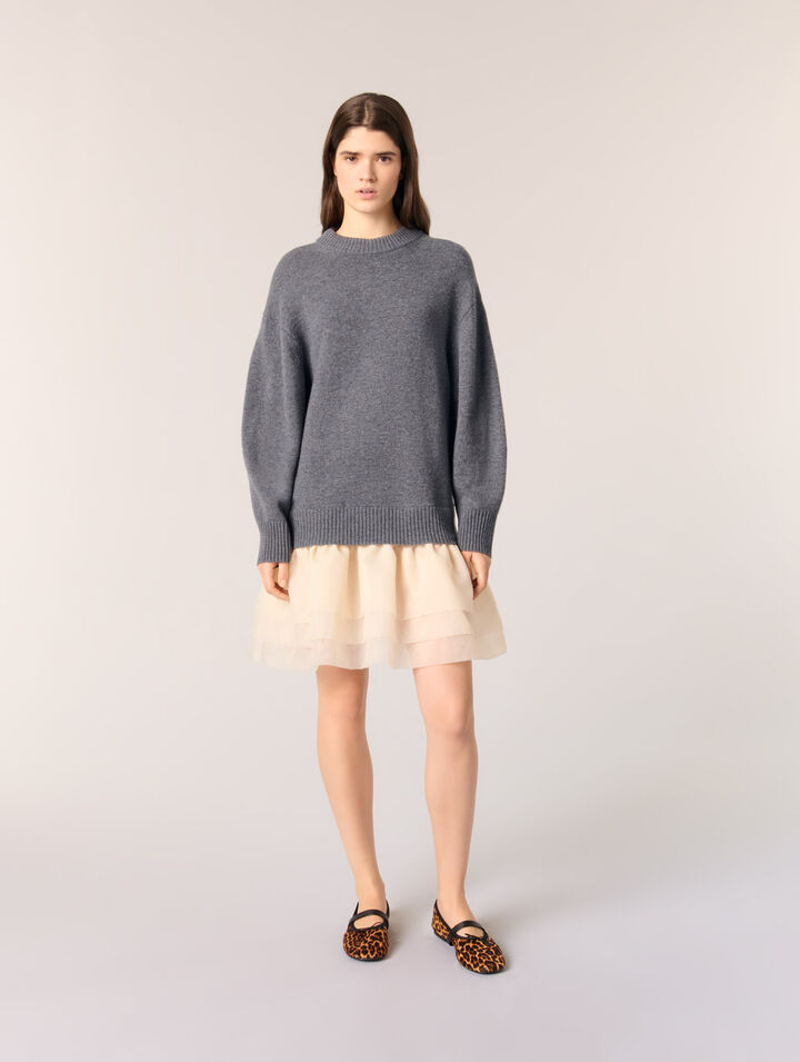 Wool and organza dual-fabric dress