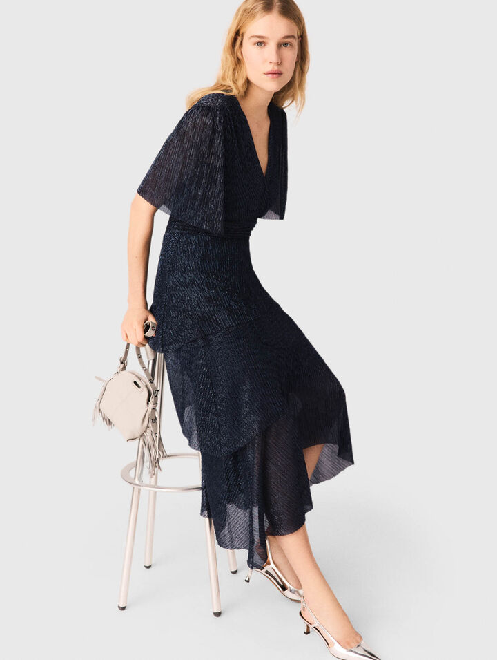 Metallic ruffled midi dress