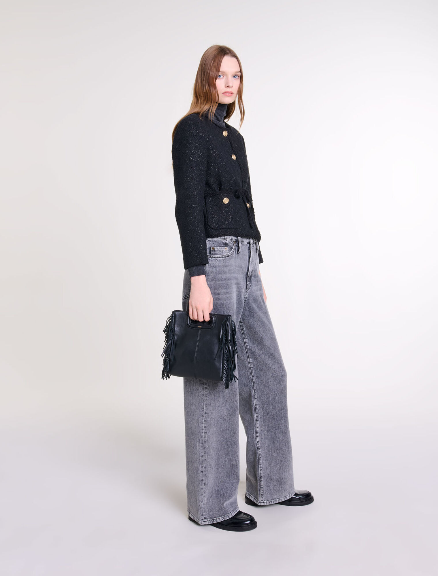 Straight-cut shiny tweed jacket