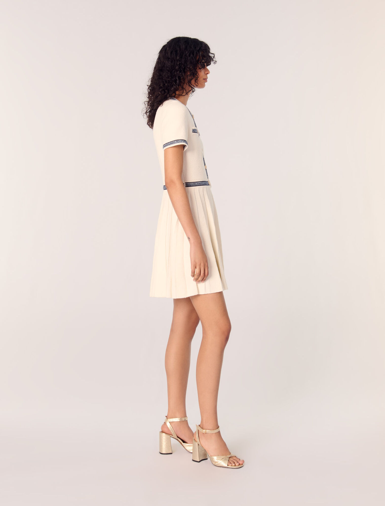 Pleated knit short dress