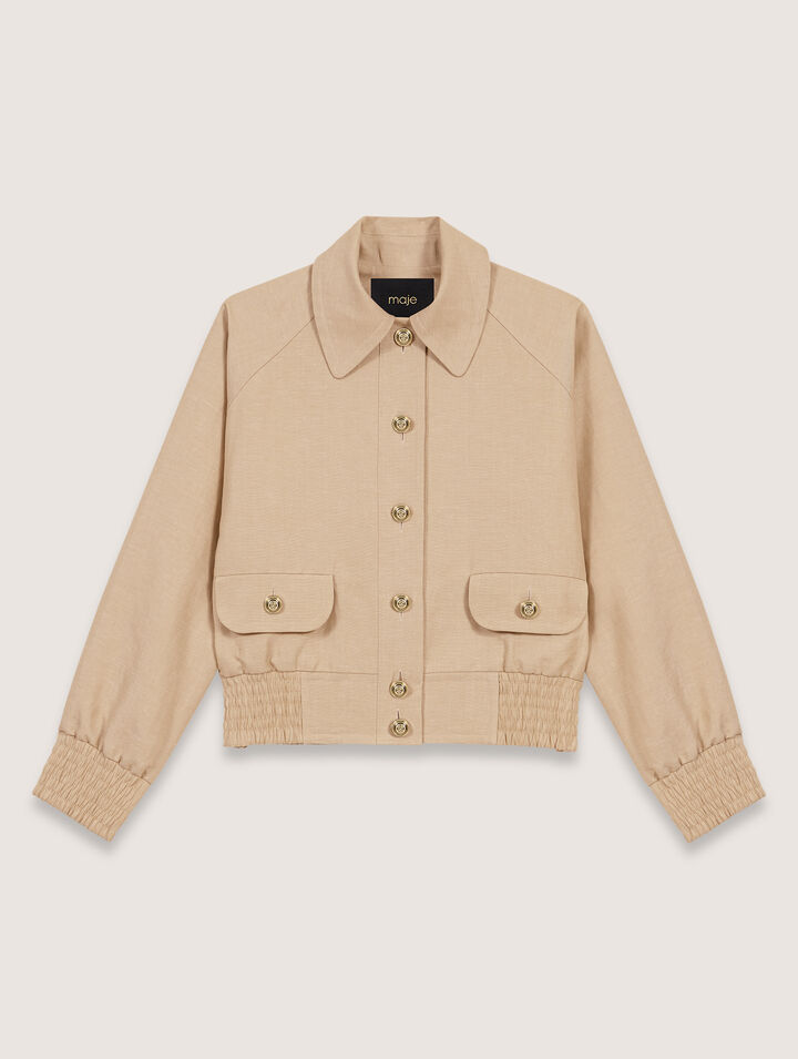 Maje Linen And Cotton Bomber Jacket In Beige
