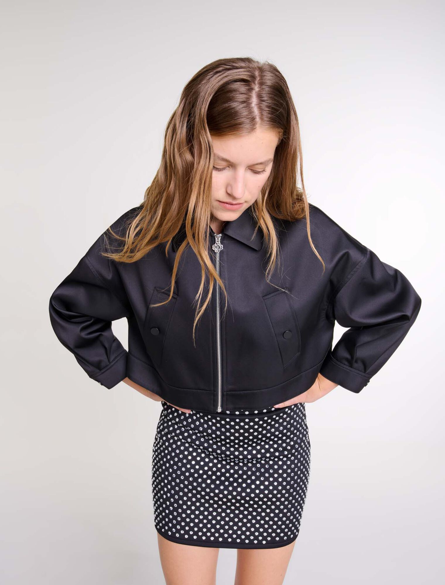 Short skirt with rhinestones